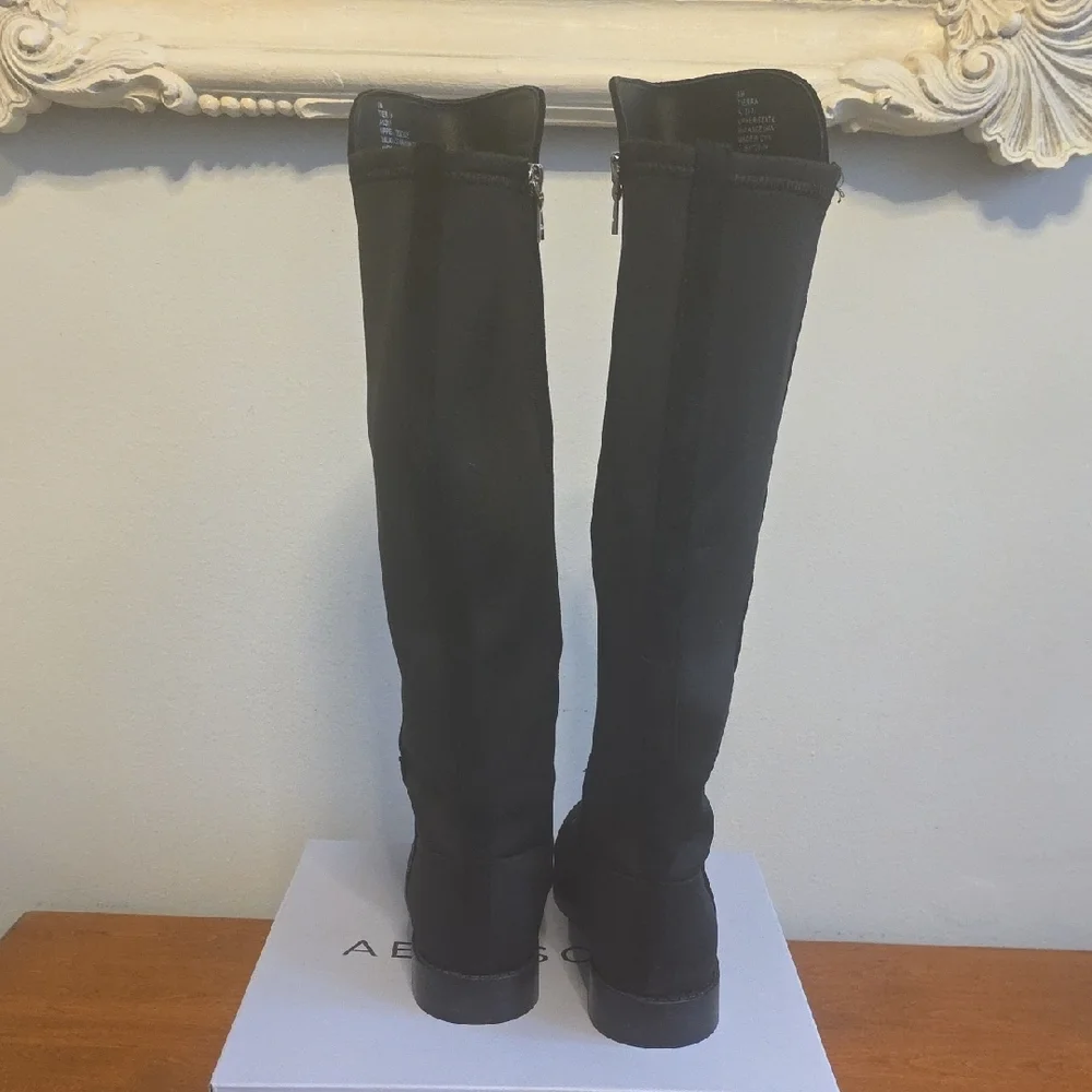 AEROSOLES Tierra Black Vegan Suede Knee High Boots With Comfort Technology, New